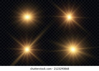 Efecto ligero. Estrella brillante dorada, sol amarillo. Luz estelar, luz brillante.