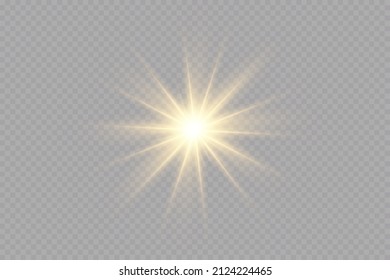 Efecto ligero. Estrella brillante dorada, sol amarillo. La luz de las estrellas.