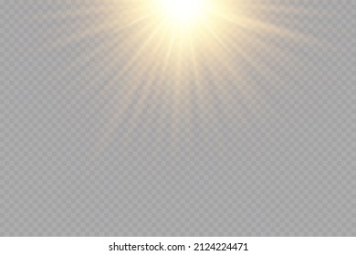 Light effect. Golden bright star, yellow sun. Starlight.