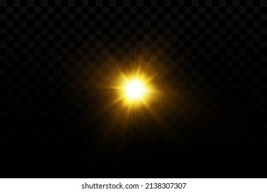 Efecto ligero. Estrella brillante dorada, sol amarillo. La luz de las estrellas.