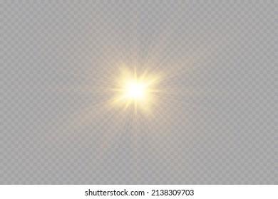 Light effect. Golden bright star, yellow sun. Starlight.