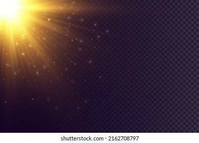 Light effect. Golden bright star, yellow sun. Starlight.