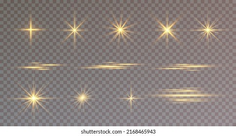 Efecto ligero. Estrella brillante dorada, sol amarillo. La luz de las estrellas.