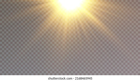 Light effect. Golden bright star, yellow sun. Starlight.