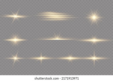 Light effect. Golden bright star, yellow sun. Starlight.