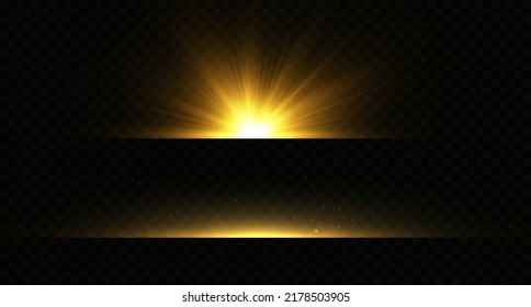 Light effect. Golden bright star, yellow sun. Starlight.