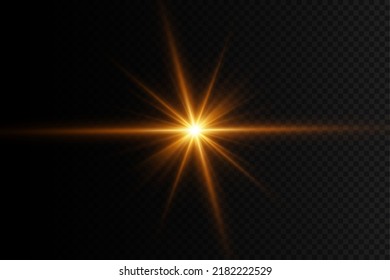 Light effect. Golden bright star, yellow sun. Starlight.