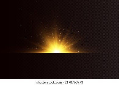 Light effect. Golden bright star, yellow sun. Starlight.