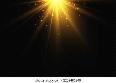 Light effect. Golden bright star, yellow sun. Starlight.