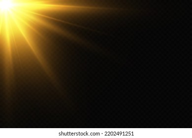 Light effect. Golden bright star, yellow sun. Starlight.