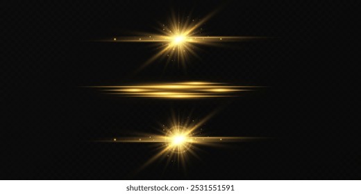 Efecto de luz. Estrella dorada brillante, sol amarillo. Luz estelar.	
