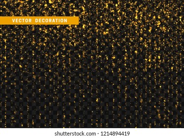 Light effect golden glitter. Background bright gold shining particles isolated on transparent background.