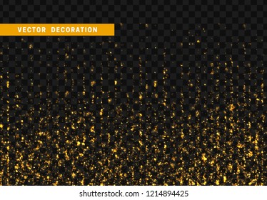 Light effect golden glitter. Background bright gold shining particles isolated on transparent background.