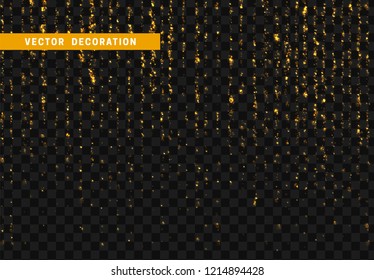 Light effect golden glitter. Background bright gold shining particles isolated on transparent background.