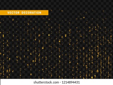 Light effect golden glitter. Background bright gold shining particles isolated on transparent background.