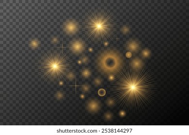Efeito de luz Explosão de chama isolada dourada linha de poeira brilhante faísca solar estrela de faísca neon luz, efeito vetorial
