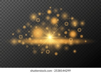 Light effect Golden isolated flare explosion shiny dust line solar flare spark star neon light, vector effect