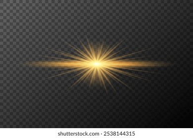 Efecto de luz Explosión de destello aislada dorada Línea de polvo brillante Luz de neón estrella de chispa solar, efecto de Vector