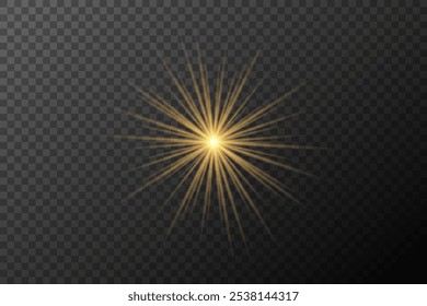 Efecto de luz Explosión de destello aislada dorada Línea de polvo brillante Luz de neón estrella de chispa solar, efecto de Vector