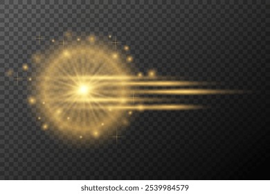 Effet de lumière Lumière d'or isolée éclat explosion de poussière brillante ligne d'éclat solaire étincelle étoile néon lumière, effet d'Image vectorielle	

