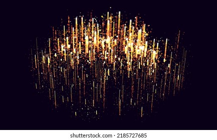 Light Effect. Golden Light Sparkles Falling from the Sky. Golden Shiny Particles. Christmas Holiday Background. Vector Illustration.