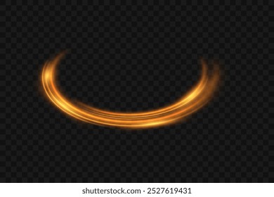Light effect of golden sparkling motion wave. Dynamic speed lines.