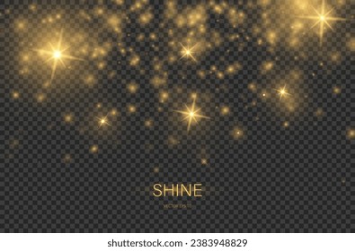 Light effect of golden stars and sparks. Sparkling elements on a transparent background. Christmas abstract pattern. Sparkling magic specks of dust. Vector illustration.