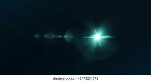 Light effect of green glowing light. Solar flare. Glow effect. Starbursts with twinkling highlights. Beautiful light effect of flickering highlights. Vector 10 EPS	
