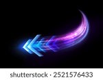 Light effect of high speed movement light high speed arrow bright purple glow. Dynamic movement of high speed arrow light energy. Vector