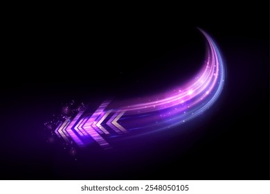 Efecto de luz de movimiento de alta velocidad Luz de flecha de alta velocidad brillante brillo púrpura. Movimiento dinámico de la energía de la luz de flecha de alta velocidad. Vector	
