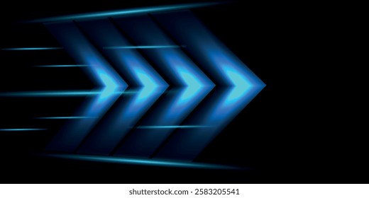Light effect of high speed movement of light speed arrow of blue glow. Dynamic movement of high speed arrow of light energy.