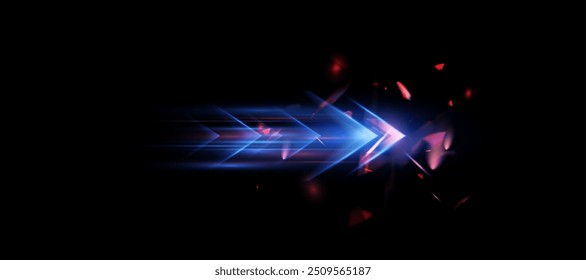 Light effect of high-speed movement of light high-speed arrow of blue glow. Dynamic movement of high-speed arrow of light energy. Effect of collision of energy with sparks	
