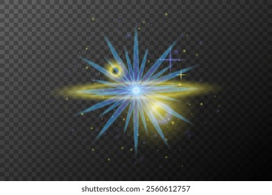 light effect isolated flare explosion shiny dust line solar flare star spark neon light holidays festival, vector element blue yellow