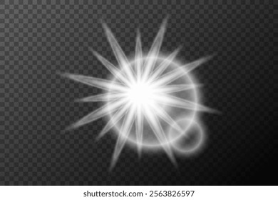 Light effect isolated flare, tire explosion, dust line, solar flare, star spark, sunlight, vector background	
