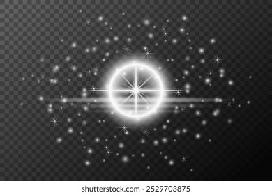 Licht effect, Geïsoleerde witte transparante flare explosie vonk stoflijn zonnevlam vonk ster spotlight, vector speciaal effect
