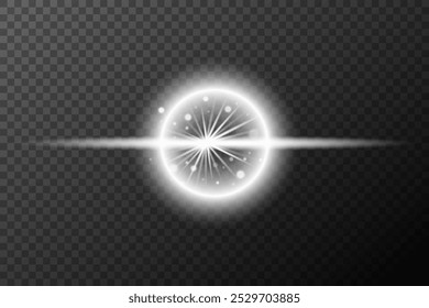 Light effect, Isolated white transparent flare explosion sparkle dust line solar flare spark star spotlight, vector special effect