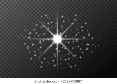 Light effect, Isolated white transparent flare explosion sparkle dust line solar flare spark star spotlight, vector special effect
