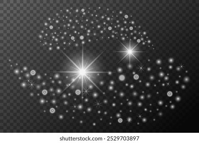 Light effect, Isolated white transparent flare explosion sparkle dust line solar flare spark star spotlight, vector special effect