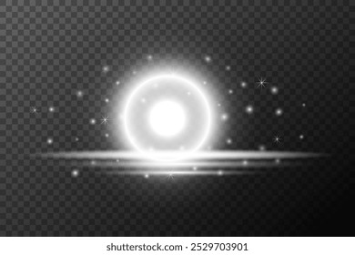 Light effect, Isolated white transparent flare explosion sparkle dust line solar flare spark star spotlight, vector special effect