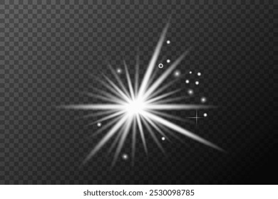 Light effect, Isolated white transparent flare explosion sparkle dust line solar flare spark star spotlight, vector special effect