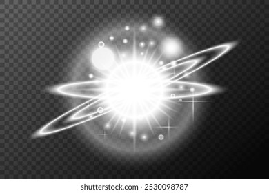 Light effect, Isolated white transparent flare explosion sparkle dust line solar flare spark star spotlight, vector special effect