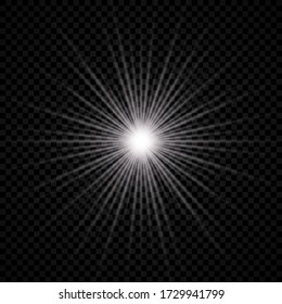 Light effect of lens flare. White glowing light explodes with starburst effects and sparkles on a transparent background. Vector illustration
