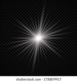 Light effect of lens flare. White glowing light explodes with starburst effects and sparkles on a transparent background. Vector illustration