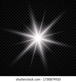 Light effect of lens flare. White glowing light explodes with starburst effects and sparkles on a transparent background. Vector illustration