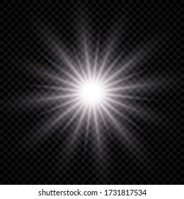 Light effect of lens flare. White glowing light explodes with starburst effects and sparkles on a transparent background. Vector illustration