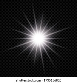 Light effect of lens flare. White glowing light explodes with starburst effects and sparkles on a transparent background. Vector illustration