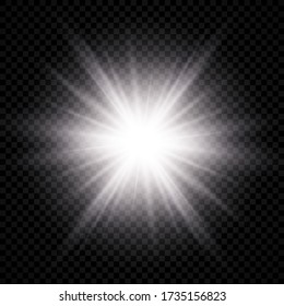 Light effect of lens flare. White glowing light explodes with starburst effects and sparkles on a transparent background. Vector illustration