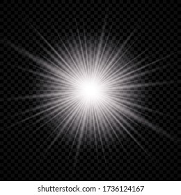 Light effect of lens flare. White glowing light explodes with starburst effects and sparkles on a transparent background. Vector illustration