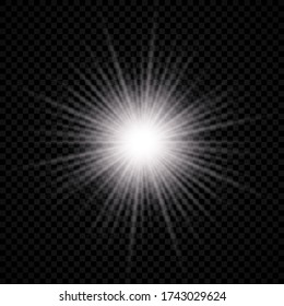 Light effect of lens flare. White glowing light explodes with starburst effects and sparkles on a transparent background. Vector illustration