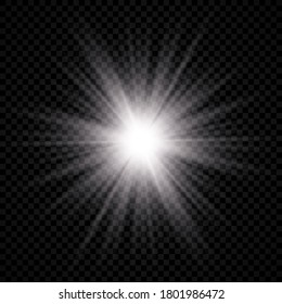 Light effect of lens flare. White glowing light explodes with starburst effects and sparkles on a transparent background. Vector illustration